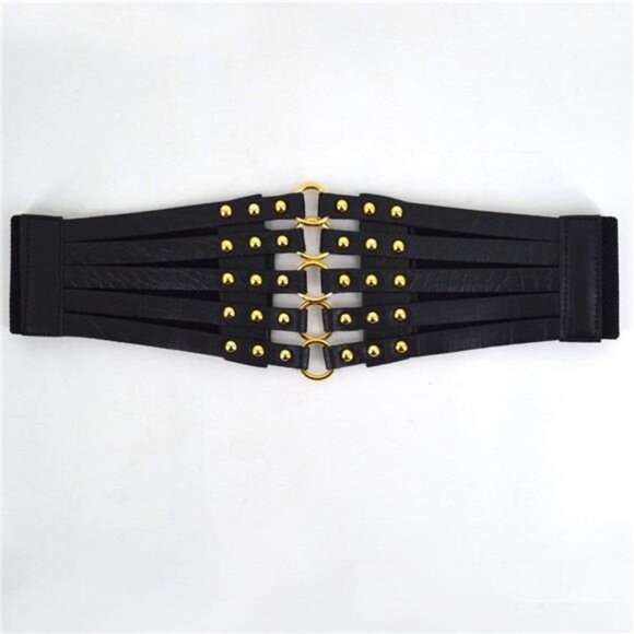 🖤 Hollow-Out PU Leather Waist Belt | Rivet Decor Stretch Belt - Picture 2 of 6